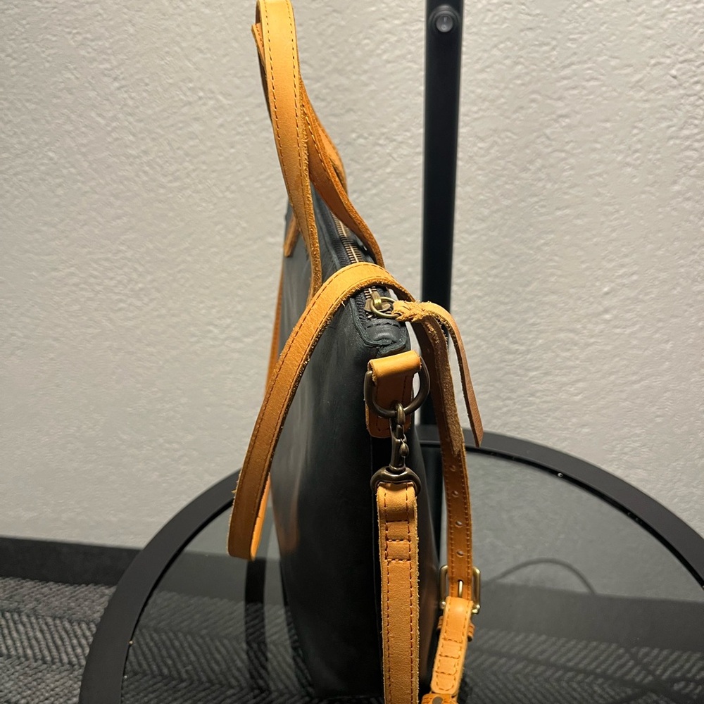 ABLE Black Leather Tote with Tan Leather Accents (crossbody) - Picture 4 of 9